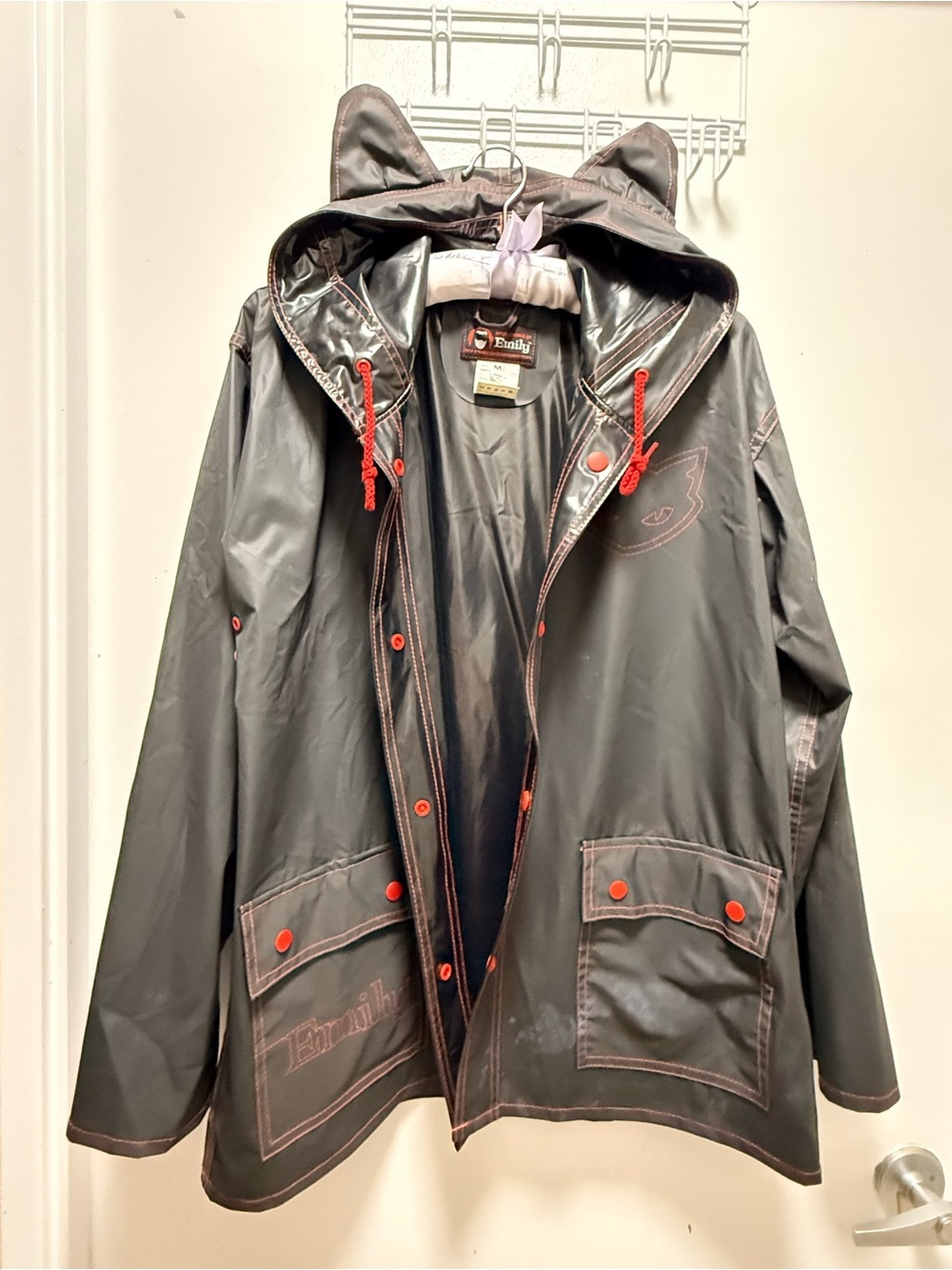 Y2k Emily the Strange cat ear raincoat *slight stains